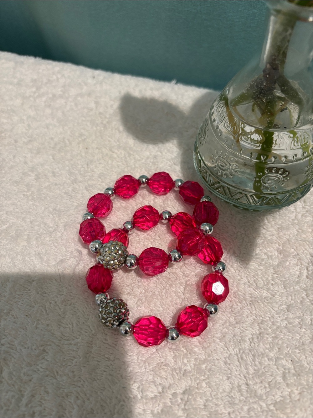 Pink Crystal Stretch Bracelet with Rhinestone Accent